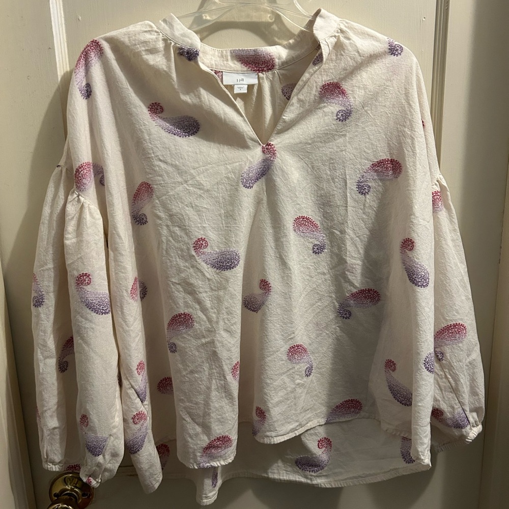 J.Jill‎ long sleeve pullover cotton blend cream novelty print top small